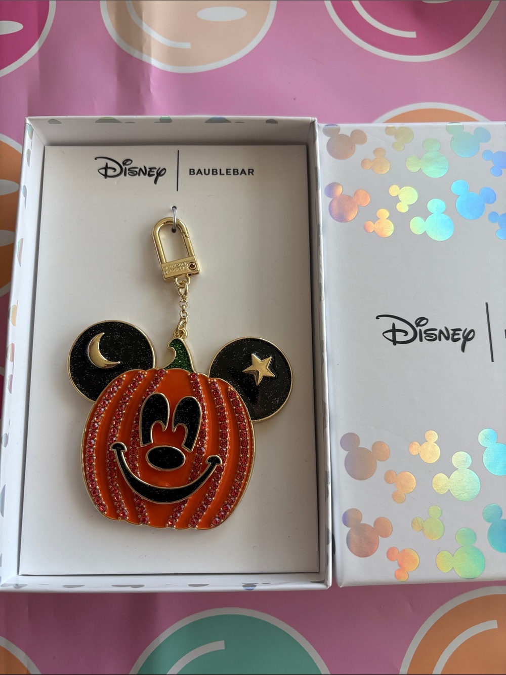 BaubleBar Mickey Mouse Jack O Lantern Halloween Pumpkin Bag Charm Keychain